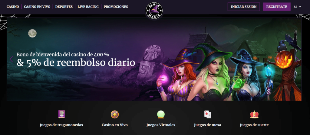 black magic casino diseño e interfaz