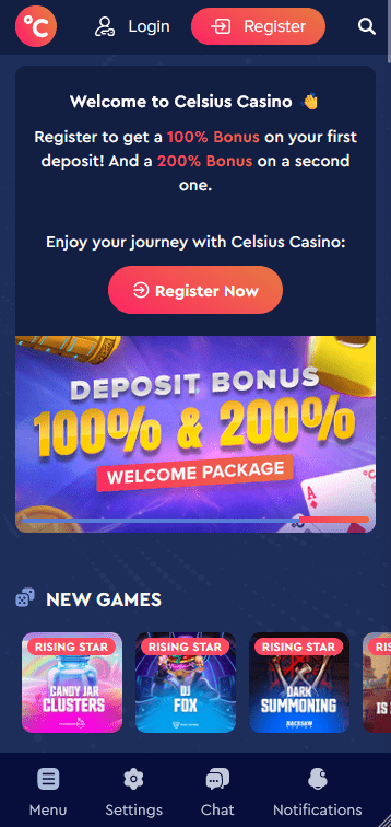 Versión Móvil de Celsius Casino