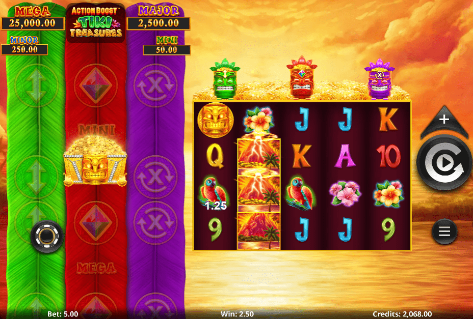 Action Boost Tiki Treasures slot jugabilidad