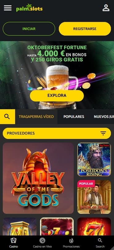 Diseño y Versión Móvil de PalmSlots Casino